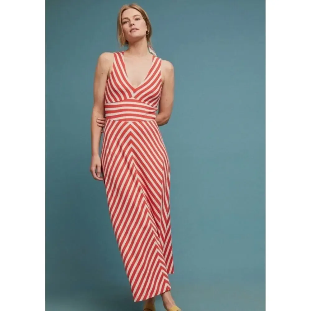 Anthropologie Maeve Bisevo Ribbed Stripe Chevron Maxi Dress Women's Size XL